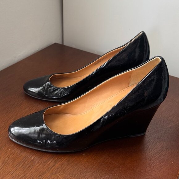 J.Crew Patent Black Wedge Heels - Size 6.5 - Picture 1 of 5